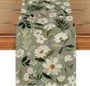 Olive Green Daisy Flowers 210 GSM Spring Table Runner, Seasonal Summer Kitchen Dining Table Decoration for Home Party Decor 13x72 Inch