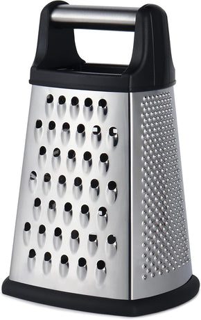 Professional Cheese Grater, 4-Sided Stainless Steel Box Grater, Food Shredder for Cheese, Parmesan, Vegetable, Black