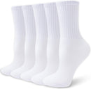 Womens Crew Socks Cotton, 5 Pairs Soft and Moisture Wicking Calf Socks for Work and Casual Sport Wear, Size 5-10