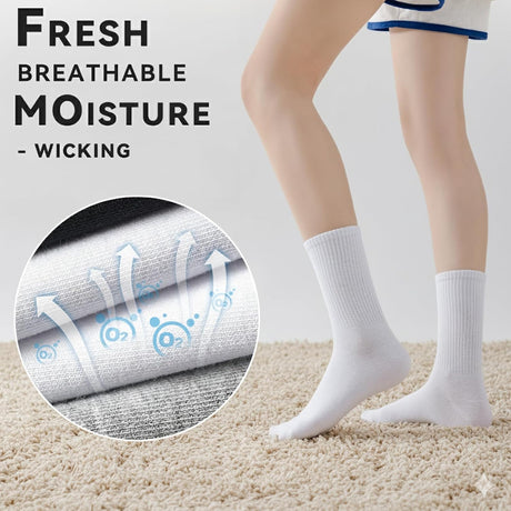 Womens Crew Socks Cotton, 5 Pairs Soft and Moisture Wicking Calf Socks for Work and Casual Sport Wear, Size 5-10