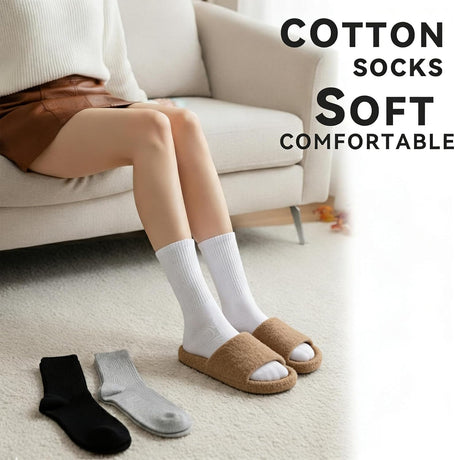Womens Crew Socks Cotton, 5 Pairs Soft and Moisture Wicking Calf Socks for Work and Casual Sport Wear, Size 5-10