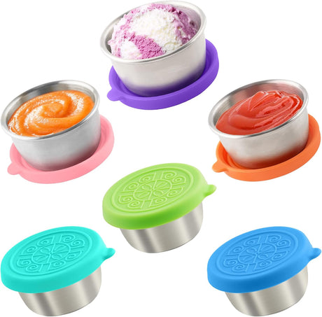 6x1.6 Oz Salad Dressing Containers With Lids, Small Leakproof Reusable Stainless Steel Salad Dressing Container To Go For Lunch Boxes,Sauce containers, Picnics,Travel Meal Prep And Kitchen Storage