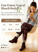 Women's Cotton Crew Socks 6 Pairs, Long Cute Aesthetic Neutral Athletic Boot Socks for Women Stocking Stuffers Gifts