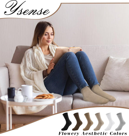 Women's Cotton Crew Socks 6 Pairs, Long Cute Aesthetic Neutral Athletic Boot Socks for Women Stocking Stuffers Gifts