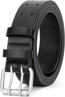 Men Double Prong PU Leather Belt Casual Work Heavy Duty Belt Double Grommet Holes Belt for Jeans