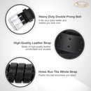Men Double Prong PU Leather Belt Casual Work Heavy Duty Belt Double Grommet Holes Belt for Jeans