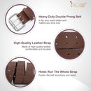 Men Double Prong PU Leather Belt Casual Work Heavy Duty Belt Double Grommet Holes Belt for Jeans