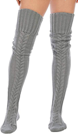 Women's Cable Knitted Thigh High Boot Socks Extra Long Winter Stockings Over Knee Leg Warmers