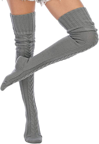 Women's Cable Knitted Thigh High Boot Socks Extra Long Winter Stockings Over Knee Leg Warmers