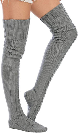 Women's Cable Knitted Thigh High Boot Socks Extra Long Winter Stockings Over Knee Leg Warmers