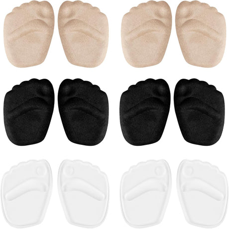 6 Pairs Metatarsal Pads for Women, Forefoot Cushion Inserts for Women Shoes, Non-Sliding Insole Pads for Open Toe Shoes, Ball of Foot Cushions, Shoe Filler, Reduce Foot Slip