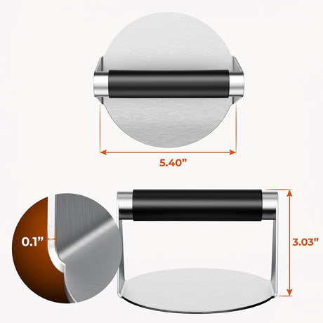 Smash Burger Press, Hamburger Smasher Tool for Griddle, Stainless Steel Ham Patty Press with Anti-Scald Handle, 5.5