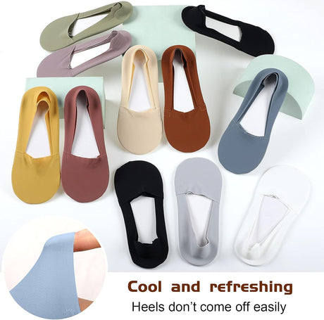 10 Pairs No Show Socks - Women & Men, Low Cut, Liner, Ice Silk, Nonslip, Invisible, Thin