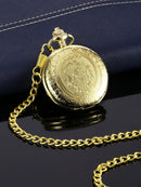 Men's Quartz Pocket Watch with Black Dial and Chain