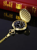 Men's Quartz Pocket Watch with Black Dial and Chain