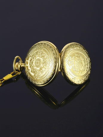 Men's Quartz Pocket Watch with Black Dial and Chain
