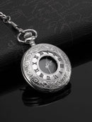 Vintage Pocket Watch Steel Men Watch with Chain (Silver)