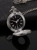 Vintage Pocket Watch Steel Men Watch with Chain (Silver)