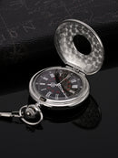 Vintage Pocket Watch Steel Men Watch with Chain (Silver)