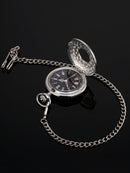 Vintage Pocket Watch Steel Men Watch with Chain (Silver)