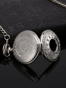 Vintage Pocket Watch Steel Men Watch with Chain (Silver)