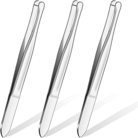 3 Pieces Stainless Steel Round Tip Blunt Tip Tweezers Eyebrow Hair Removal Tweezers for Women Makeup Cosmetic Tool Blunt Tips Tool