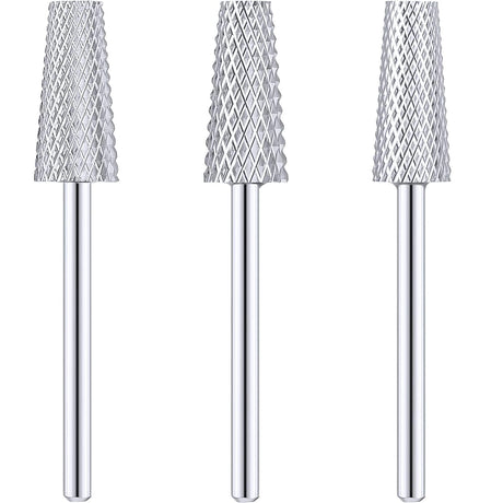 3 Pieces Tapered Barrel Carbide Nail Drill Bit, 3 Sizes Carbide Nail Drill Bit Acrylic File Cuticle, Art Tools for Gel Manicure Pedicure(XF, F, M,Silver)
