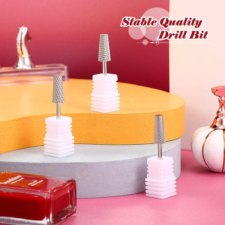 3 Pieces Tapered Barrel Carbide Nail Drill Bit, 3 Sizes Carbide Nail Drill Bit Acrylic File Cuticle, Art Tools for Gel Manicure Pedicure(XF, F, M,Silver)