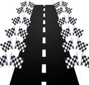 Race Car Party Decorations Racetrack Floor Runner 13 ft Road Track with 12 Checkered Racing Flags Birthday Party Supplies Racing Theme Entrance Decoration