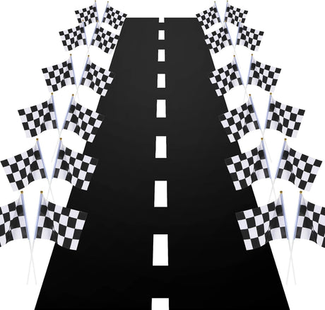 Race Car Party Decorations Racetrack Floor Runner 13 ft Road Track with 12 Checkered Racing Flags Birthday Party Supplies Racing Theme Entrance Decoration