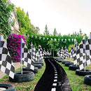 Race Car Party Decorations Racetrack Floor Runner 13 ft Road Track with 12 Checkered Racing Flags Birthday Party Supplies Racing Theme Entrance Decoration