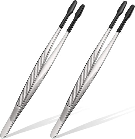 2 Pieces Rubber Tipped Tweezers PVC Rubber Coated Soft Non Marring Flat Tip Lab Industrial Hobby Craft Tweezers Tools Jewelry Coin Stamp Tongs(Black)