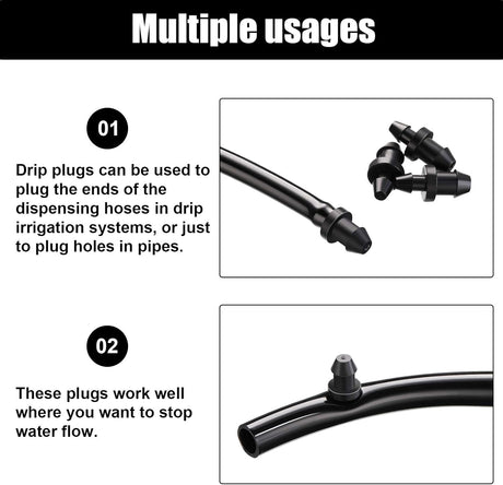 Drip Irrigation Plugs 1/4 Inch Tube Closure Goof Hole Plugs Irrigation Stopper for Home Garden Lawn Supplies, Black(150 Pieces)