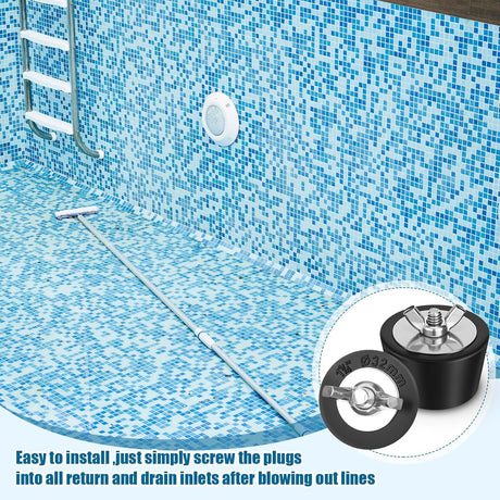 2 Pcs 1.5 to 1.75 Inch Pool Winterizing Plugs PVC/Steel Pipe Plugs Rubber Hole Stoppers for Swimming Pool Return Skimmer Winter Expansion with SS Screw Stainless Steel Bolt Heavy Duty Rubber