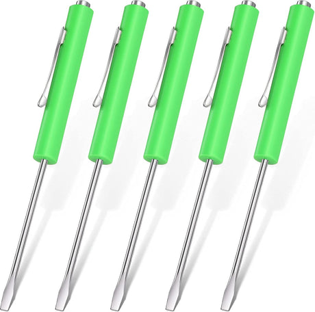 5 Pieces Magnetic Mini Pocket Screwdriver with Clip Small Flathead Head Screwdriver Tool Set for Home Office Gadgets Repair Tool Mechanics Electricians Technician(Green)