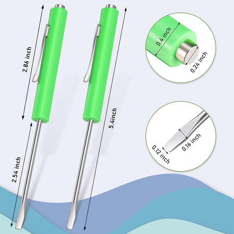 5 Pieces Magnetic Mini Pocket Screwdriver with Clip Small Flathead Head Screwdriver Tool Set for Home Office Gadgets Repair Tool Mechanics Electricians Technician(Green)