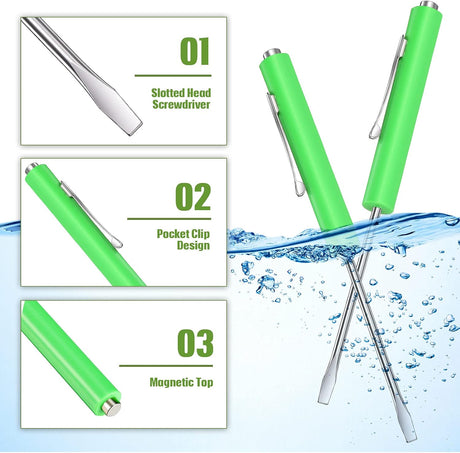 5 Pieces Magnetic Mini Pocket Screwdriver with Clip Small Flathead Head Screwdriver Tool Set for Home Office Gadgets Repair Tool Mechanics Electricians Technician(Green)