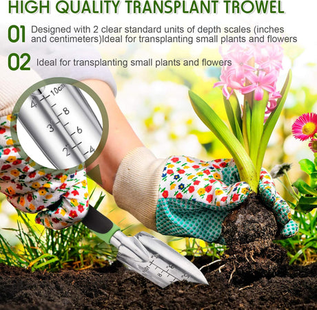 Garden Hand Trowel Transplant Trowel with Measurements Aluminum Alloy Planting Tools with Rubber Handle Small Gardening Hand Tools Shovels for Gardening Cultivating Transplanting Supplies