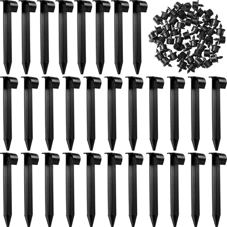 30 Pack 1/2 Inch Irrigation Tubing Hold Down Anchor Stakes, 0.87 x 4.33 Inch Drip Tubing Stakes with 50 Pcs 1/4