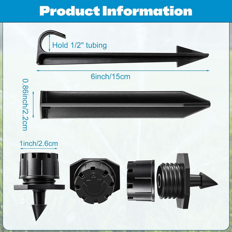 30 Pack 1/2 Inch Irrigation Tubing Hold Down Anchor Stakes, 0.87 x 4.33 Inch Drip Tubing Stakes with 50 Pcs 1/4