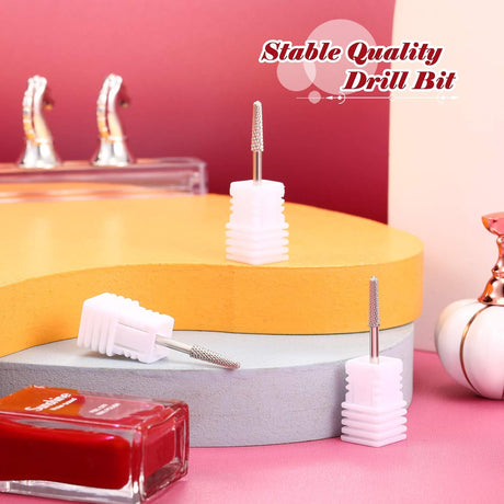 3 Pieces Nail Drill Bits Cone Shape Carbide Nail Drill Bits for Manicure Pedicure Tools Machine, 3/32 Inch Shank Size, Grit Size XF, F, M (Silver)