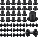 200 Pcs Include 100 Christmas Mini Top Hat Black Plastic Tiny Hats 100 Mini Satin Ribbon Bows Boutique Flower Bowknot Sewing Scrapbook DIY Snowman Crafting Project Wedding Birthday Party Decoration