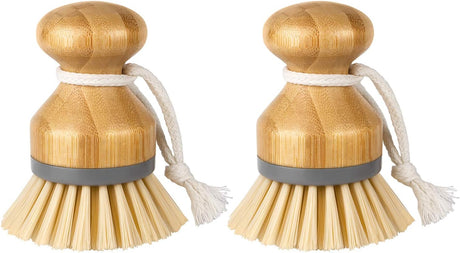 Bamboo Palm Brush, Scrub Brush for Dishes Pots Pans Kitchen Sink Cleaning, Pack of 2