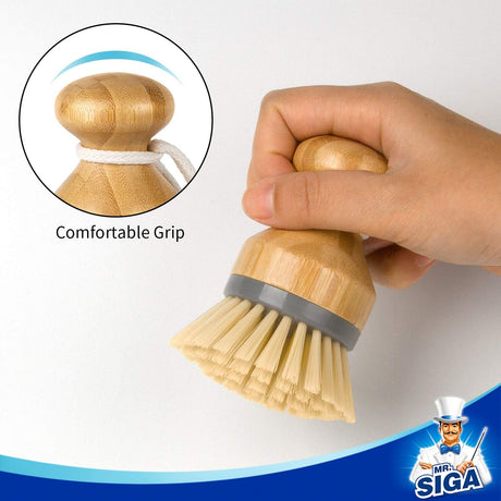 Bamboo Palm Brush, Scrub Brush for Dishes Pots Pans Kitchen Sink Cleaning, Pack of 2