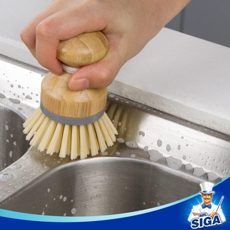 Bamboo Palm Brush, Scrub Brush for Dishes Pots Pans Kitchen Sink Cleaning, Pack of 2