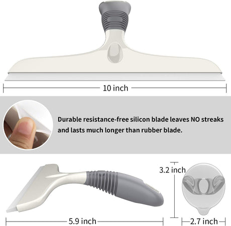 Multi-Purpose Silicon Squeegee for Window, Glass, Shower Door, Car Windshield, Heavy Duty Window Scrubber, Includes Suction Hook, 10 inch, White & Gray, 1 Pack