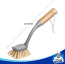 Dish Brush with Long Bamboo Handle Built-in Scraper, Scrub Brush for Pans, Pots, Kitchen Sink Cleaning, Pack of 2