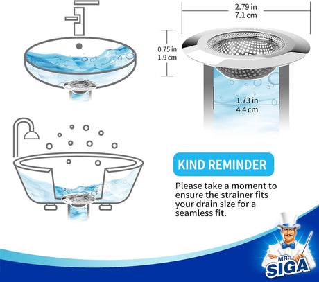 Bathtub Drain Strainer, Stainless Steel Shower Bathtub Drain Hair Catcher, Bathroom Sink Drain Strainer, 3 Pack
