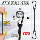 4 Pack Bungee Cords with Carabiner Outdoor Climbing Bounce Rope Elastic Tie Down Straps with Hooks Mini Short Bungee Straps Dual-Hook Design for Tents Cargo Kayak Boat Luggage (Black-12)