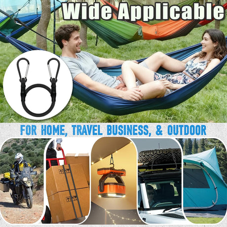 4 Pack Bungee Cords with Carabiner Outdoor Climbing Bounce Rope Elastic Tie Down Straps with Hooks Mini Short Bungee Straps Dual-Hook Design for Tents Cargo Kayak Boat Luggage (Black-12)